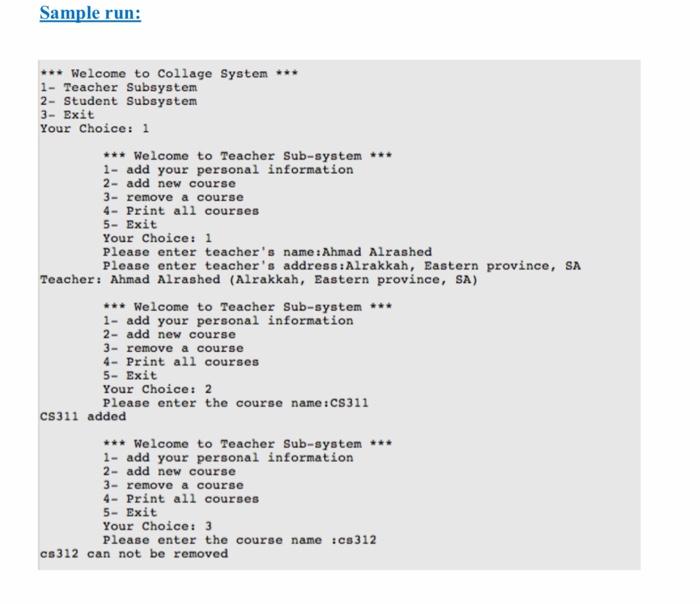 a name and address. A student has a number of courses and