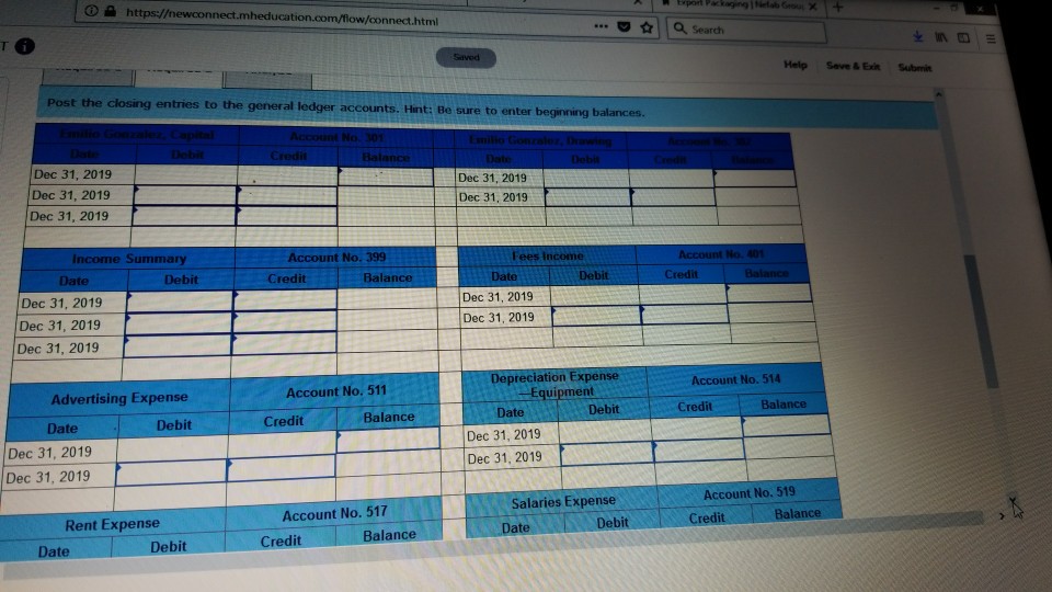 16, 400 Dr. 302 Emilio Gonzalez, Drawing 401 Fees Income 511 Advertising
