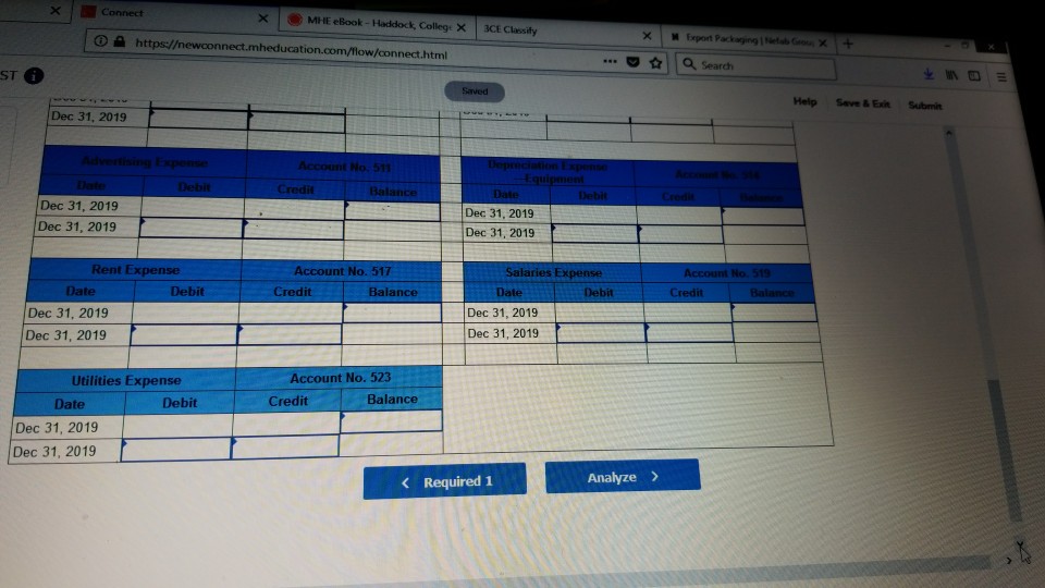 Expense 514 Depreciation Expense-Equip 517 Rent Expense 519 Salaries Expense 523 Utilities