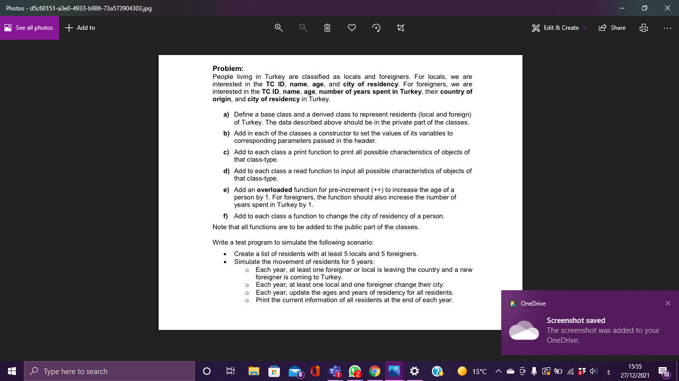 Using C++ write the following assignment making sure a list of residents