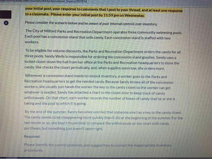  yestructure.comycourses/900/discussion_topics/207074 your initial post, your response to comments that I post