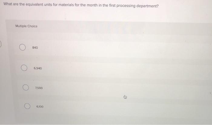 costing system. Data concerning the first processing department for the most recent