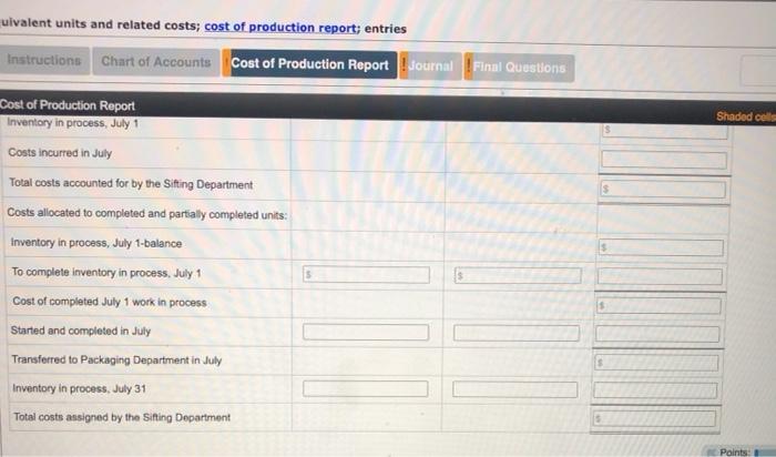 Department (800 units. 3/5 completed) Direct materials (900 $2,05) 51,845 Conversion (900