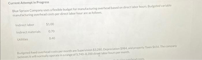  Current Attempt in Progress Blue Spruce Company uses a flexible budget