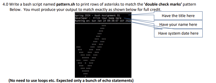  4.0 Write a bash script named pattern.sh to print rows of