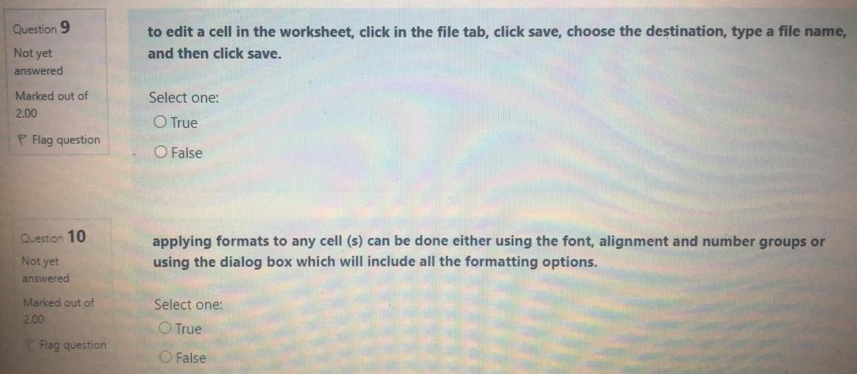  Give the answer true or false only Question 9 to edit