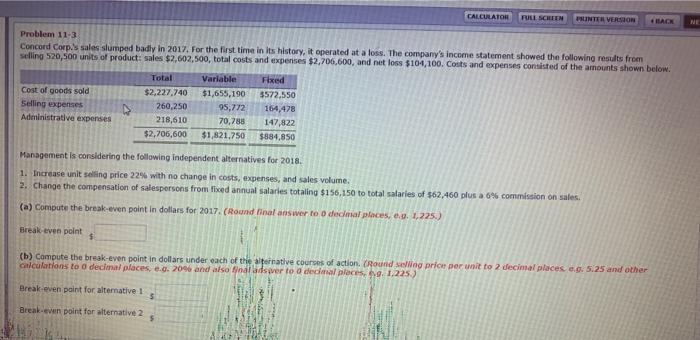  CALCULATOR FULL SCREEN UNTER VERSION HACK NE Problem 11-3 Concord Corps
