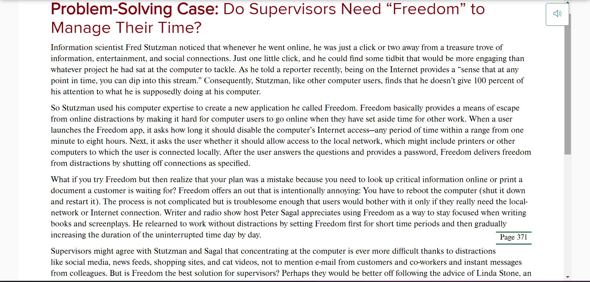  Problem-solving case: Do supervisors Need Freedom to Manage Their Time? Information
