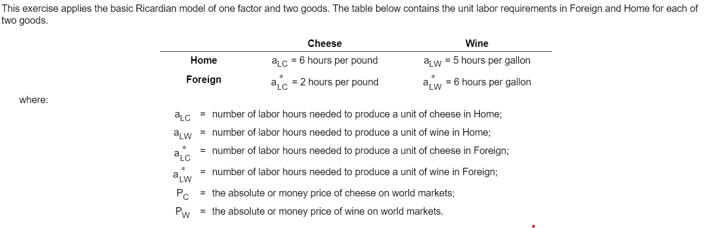 This exercise applies the basic Ricardian model of one factor and