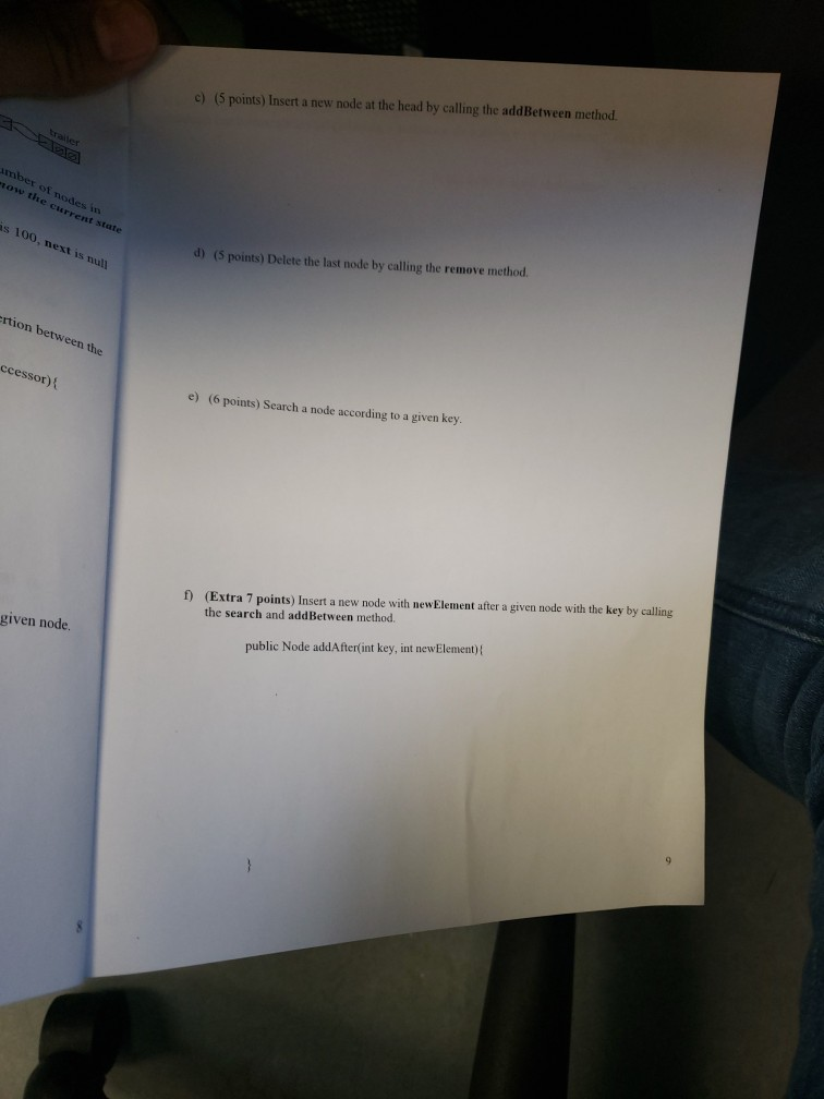 calling the add Between method. s 100, d) (5 points) Delete the