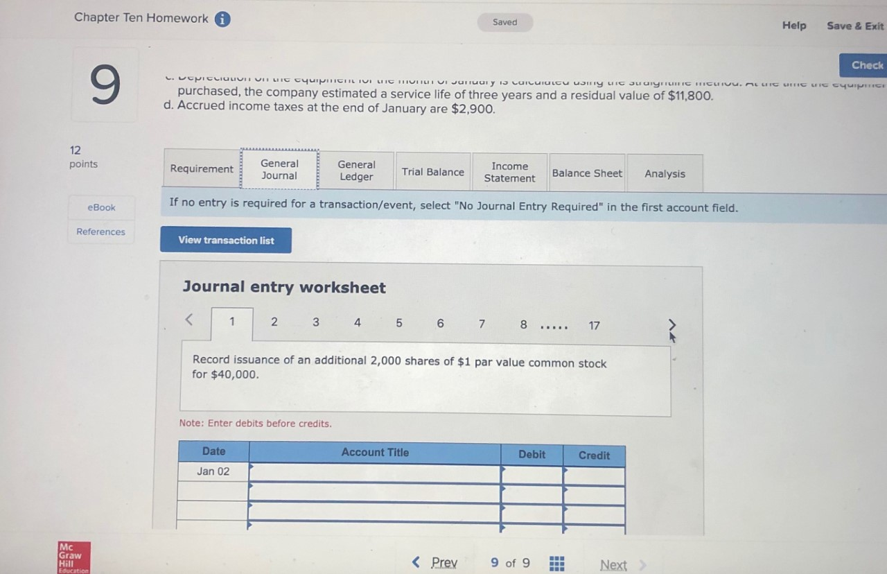  Chapter Ten Homework i Saved Help Save & Exit Check L.