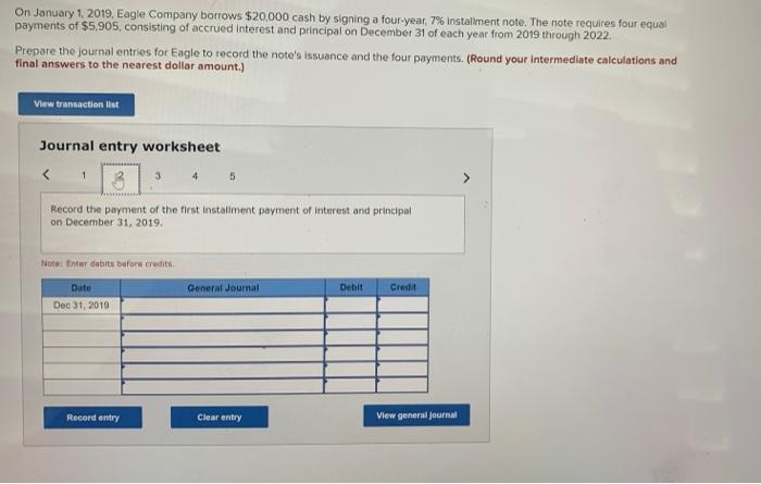 borrows $20,000 cash by signing a four-year, 7% installment note The note