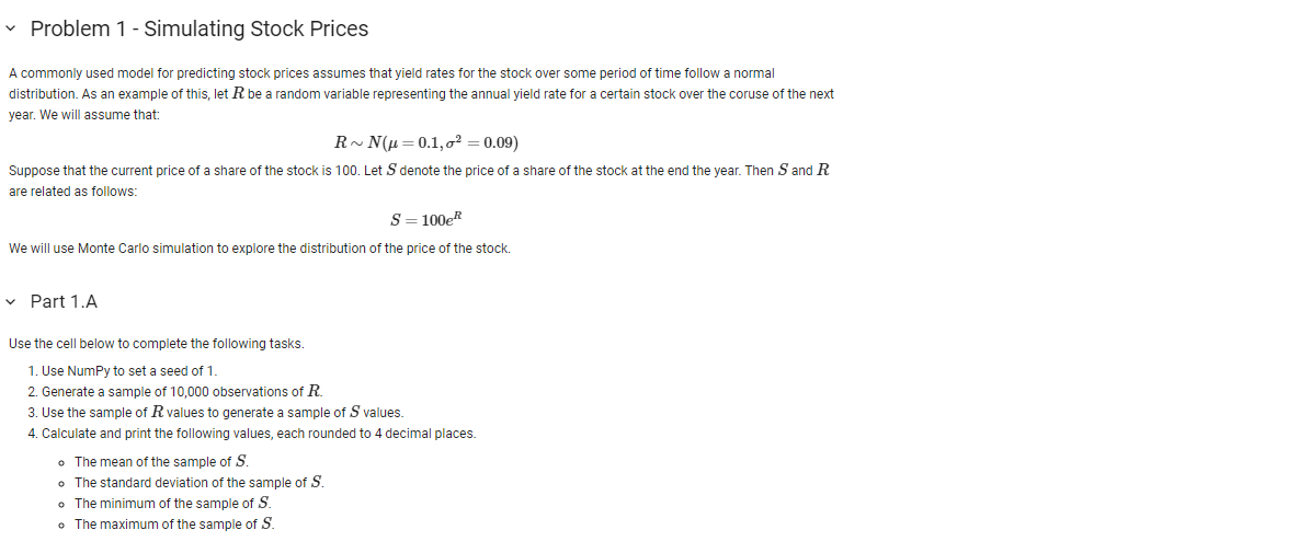 Python. problem 2 A commonly used model for predicting stock prices assumes