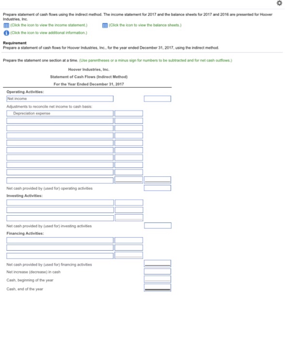  Prepare statement of cash flows using the indirect method. The income