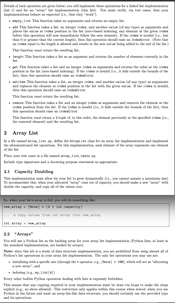  array_list.py and array_list_tests.py outlines has been given below, use it please