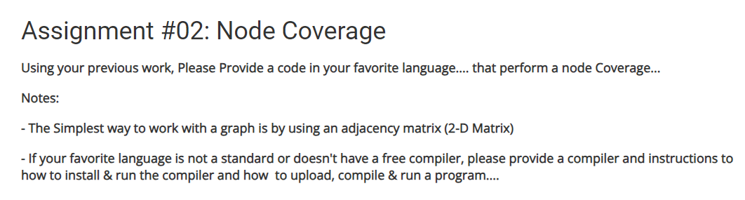  Assignment #02: Node Coverage Using your previous work, Please Provide a