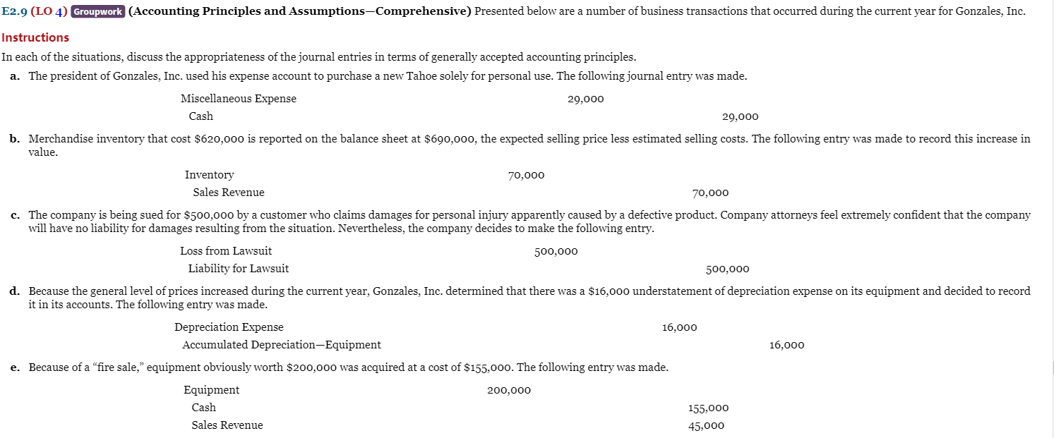 make a correct general journal, E2.9 (LO 4) Groupwork (Accounting Principles and