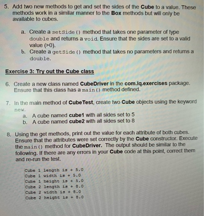 Cube that extends Box and place it in the com.lq.exercises package in