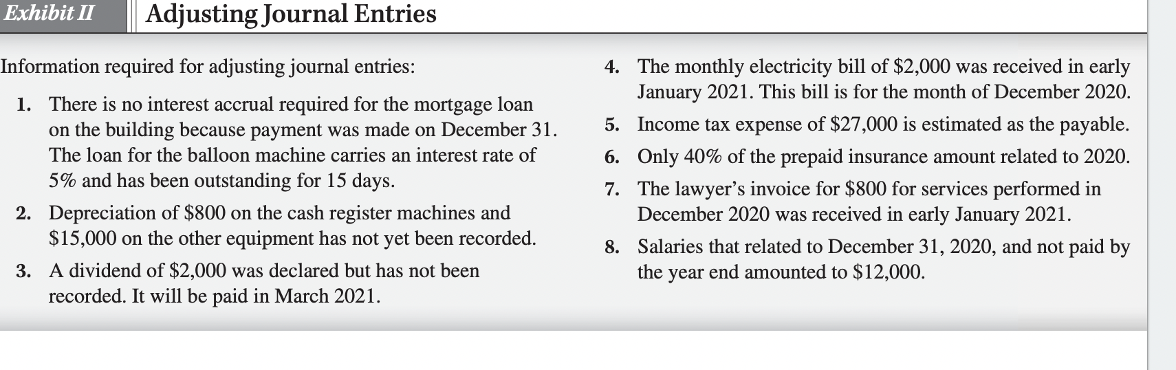  Please include T- accounts for the question Information required for adjusting