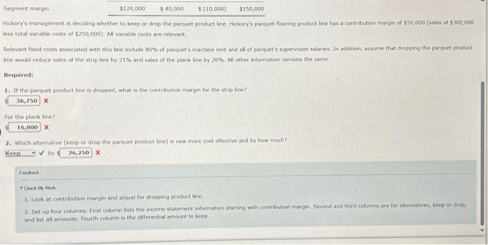 is a segmented income statement for Hickory Company's three wooden flooring product