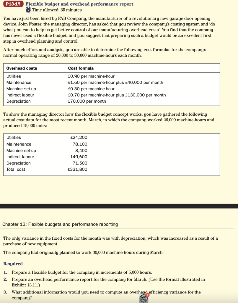  P13-19 Flexible budget and overhead performance report ( Time allowed: 35