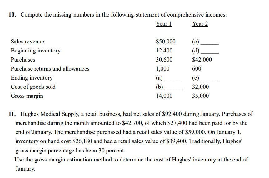  question10 &11 10. Compute the missing numbers in the following statement