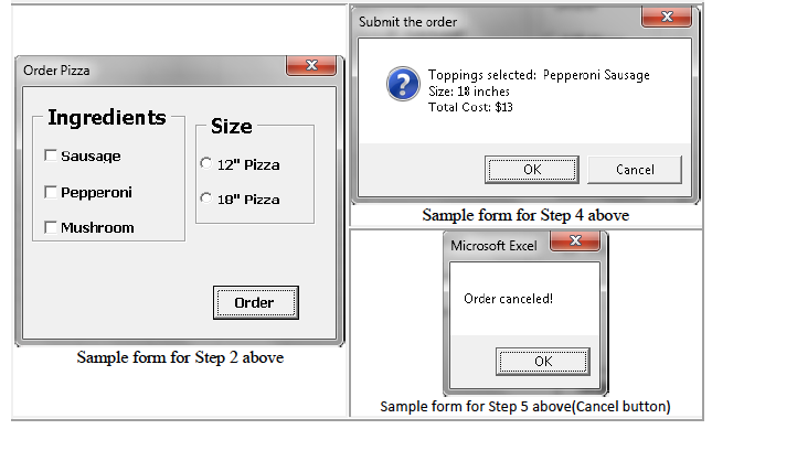command button as shown below into the pizza spreadsheet. Delete the two