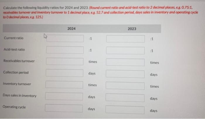 the country. Selected comparative financial statement data are shown below. Cakulate the