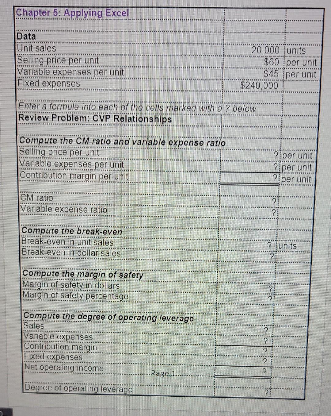  Please fill out the question marks. Chapter 5: Applying Excel Data