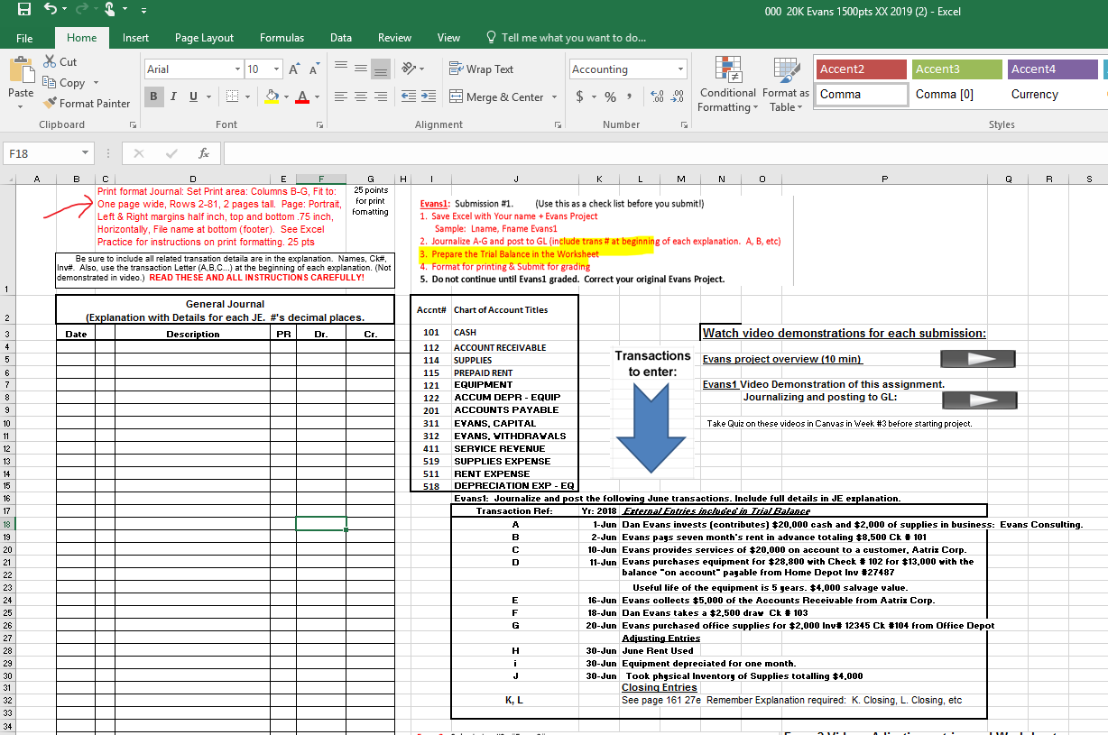 2. Journalize A-G and post to General ledger (include trans #