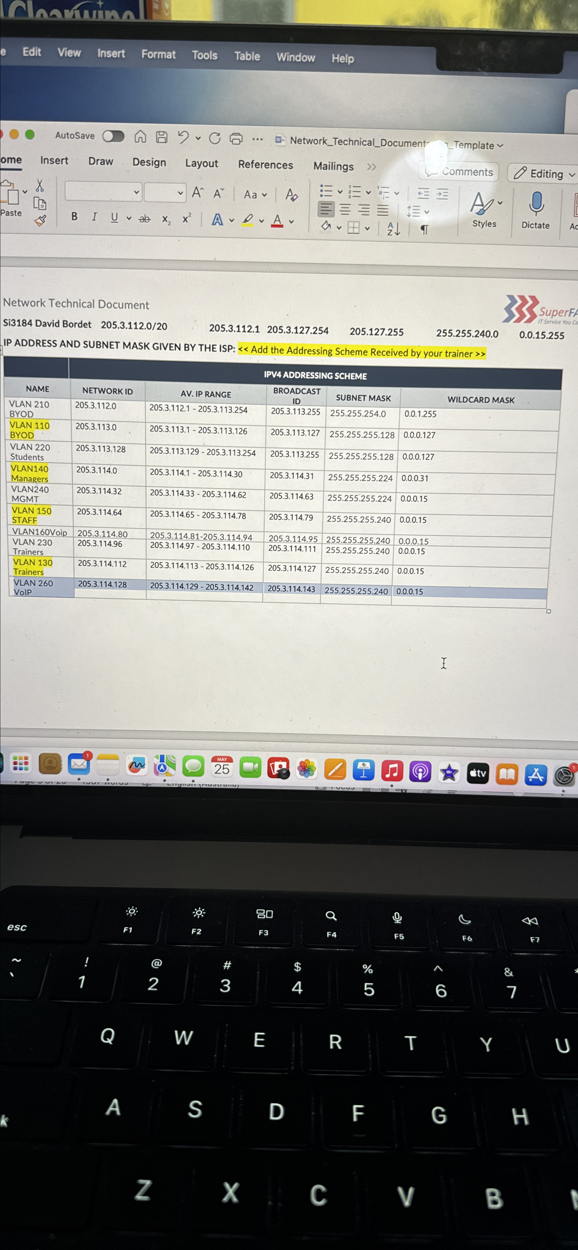 Ahaniming Edit View Insert Format Tools Table Window Help Network Technical