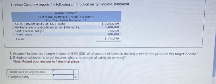 PLEASE ANSWER ASAP Hudson Company reports the following contribution margin income statement.
