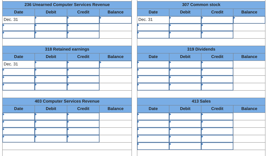 need help answering 307 Common stock 236 Unearned Computer Services Revenue Date