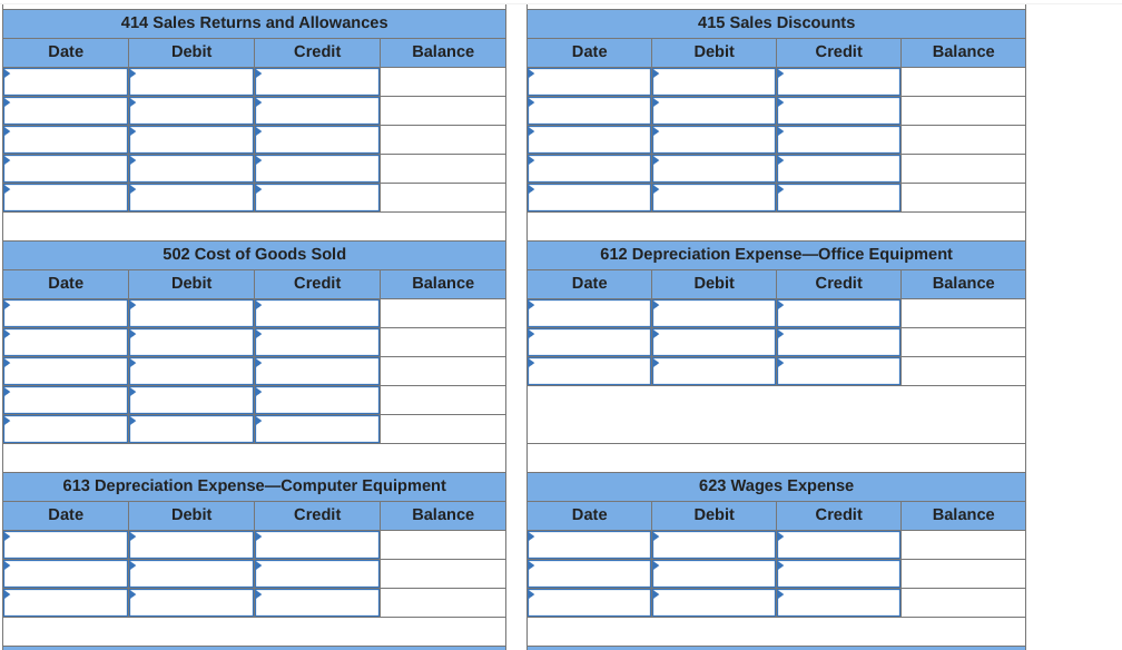 119 Merchandise Inventory Debit Credit 126 Computer Supplies Debit Credit Date Balance