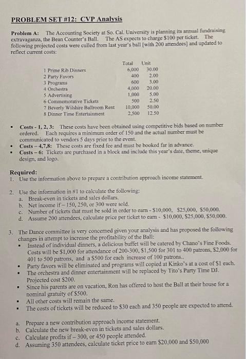 part 3 PROBLEM SET #12: CVP Analysis Problem A: The Accounting Society
