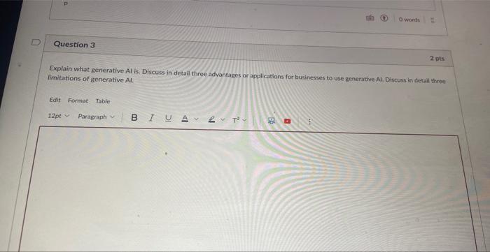  Explain what generative Al is. Discuss in detail three advantages or