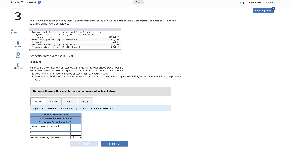  Chapter 11 Homework Sare Help Save & Exit Submit Check my