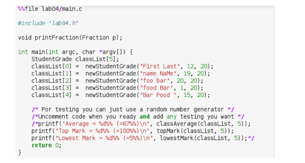 the percentage function from fractions.c file that is needed to be included