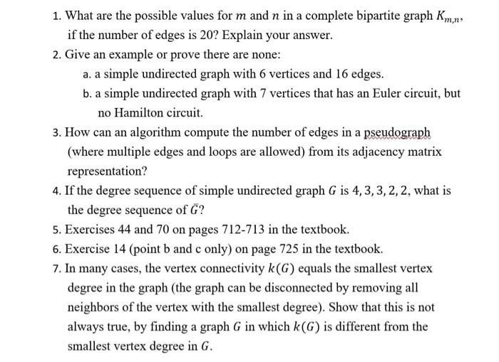 please answer 1,2,3,6,7 1. What are the possible values for m and