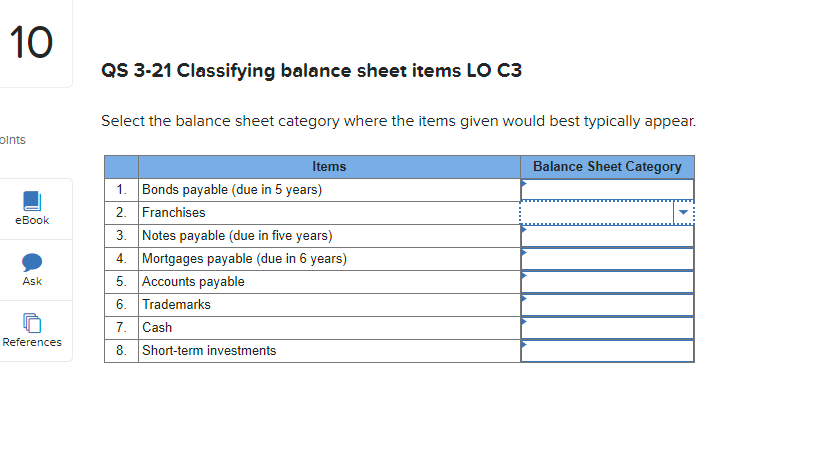 (***** choices for the drop downs are as listed, ****Current assets, current