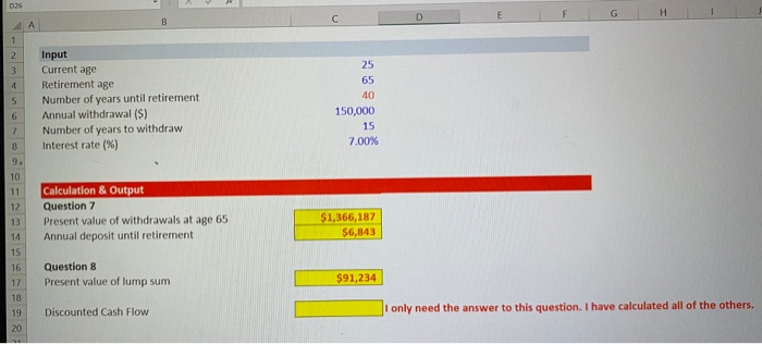 Please show how to solve in Excel. I only need the discounted
