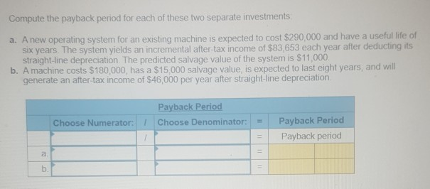 I need help with my assignment please Compute the payback period for