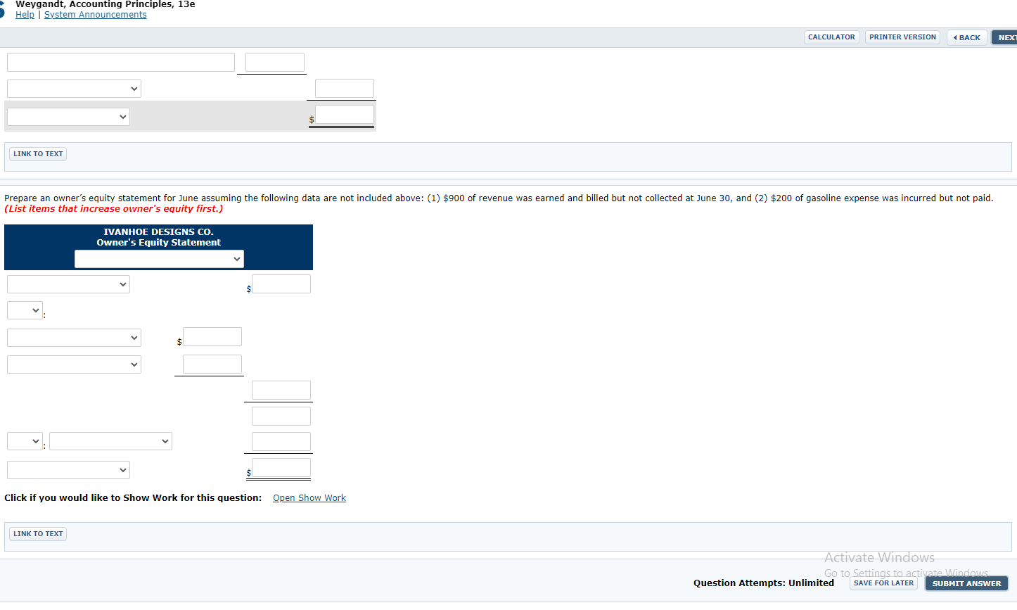 Cash Accounts Receivable Supplies Equipment Notes Payable Accounts Payable $11,000 Service Revenue
