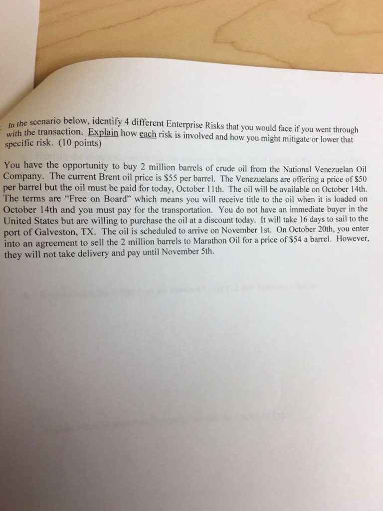  scenario below, identify 4 different Enterprise Risks that you would face