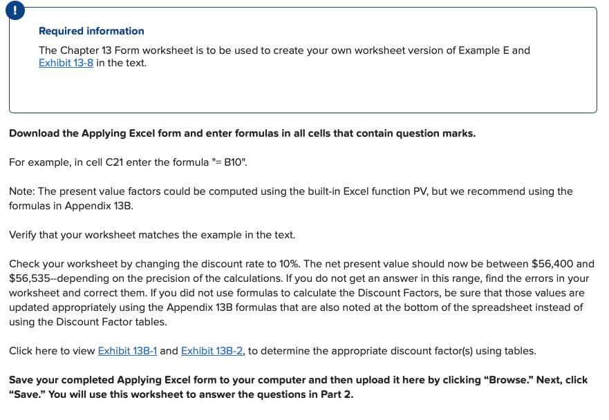 Please provide answers with formulas! Required information The Chapter 13 Form worksheet