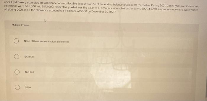 please help will like Chez Fred Bakery estimates the allowance for uncollectible