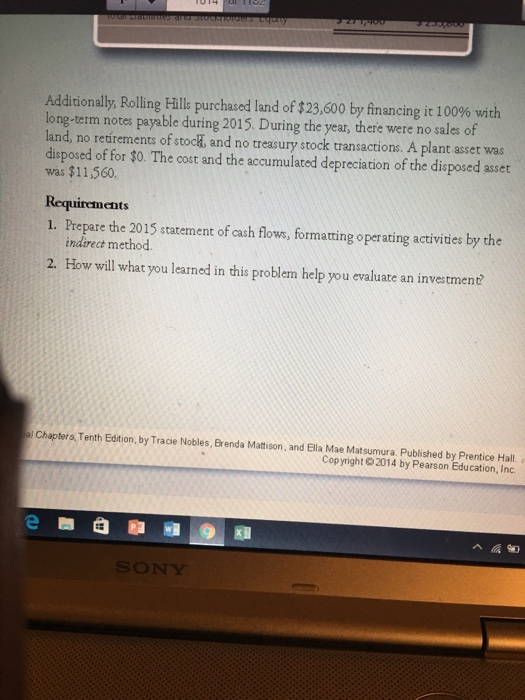 indirect metbod with non-cash transactions The 2015 income statement and comparative balance