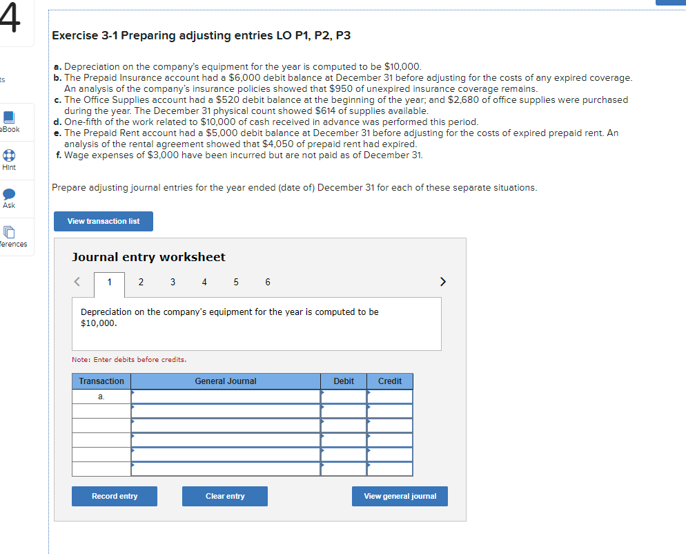  4 Exercise 3-1 Preparing adjusting entries LO P1, P2, P3 ts