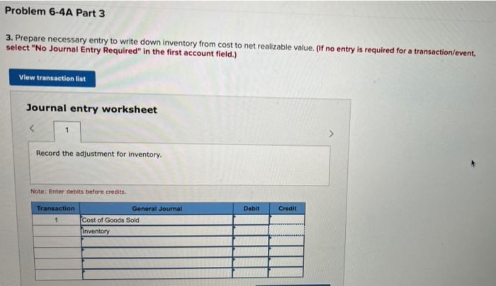 net realizable value (LO6-6) [The following information applies to the questions displayed