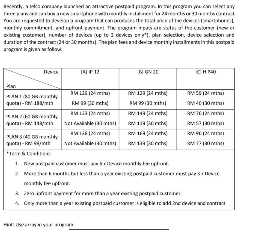  Use C language.to write the program. Not C++. Recently, a telco